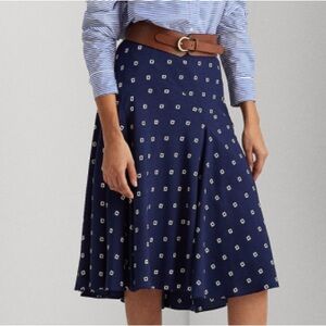 Ralph Lauren Crepe Peasant French Navy Printed A-Line Midi Skirt
